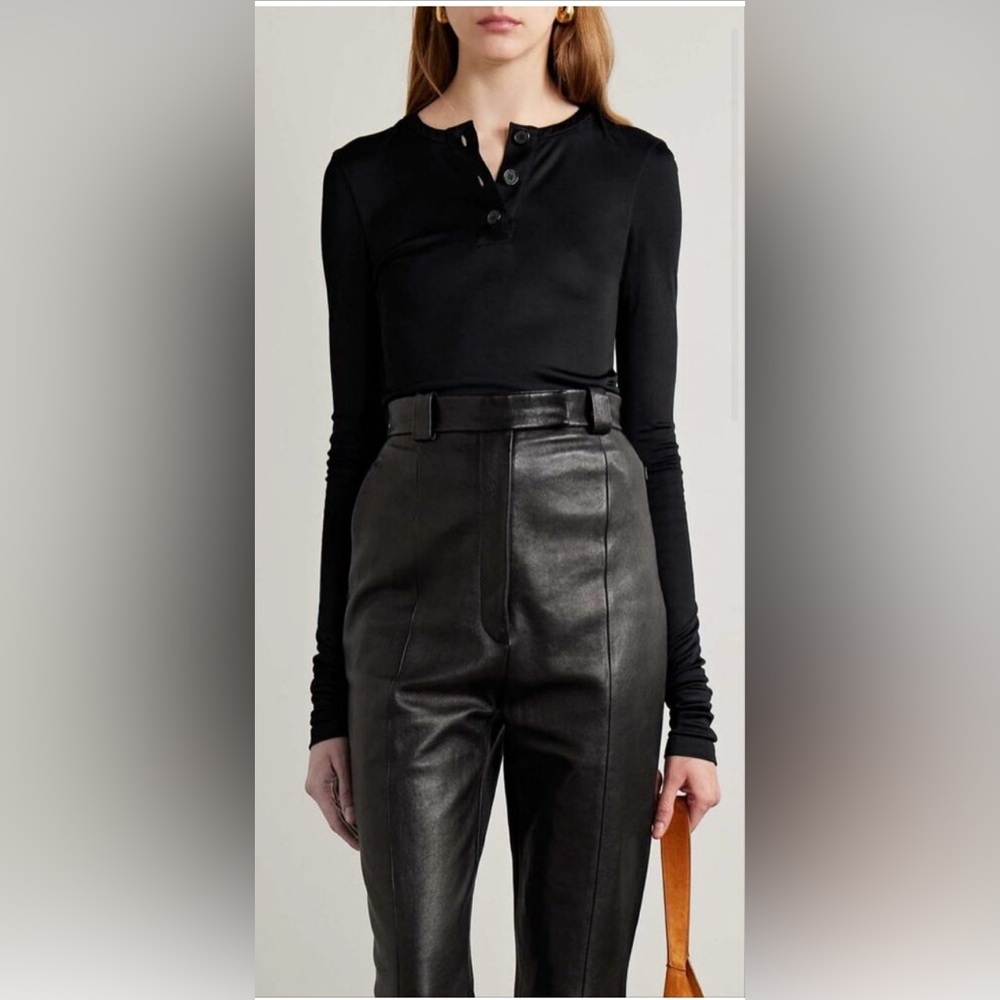 Khaite Janelle Jersey Long Sleeve Bodysuit Top Black